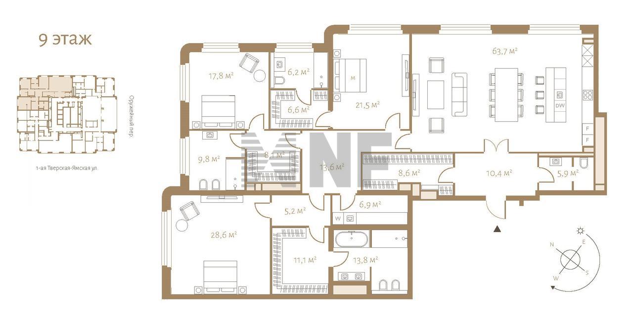 Современный 🏠 пентхаус 242 м² в Москве ЖК Vesper Tverskaya по адресу  Тверская-Ямская 1-я ул., д. 2, цена по запросу | Лот as49438