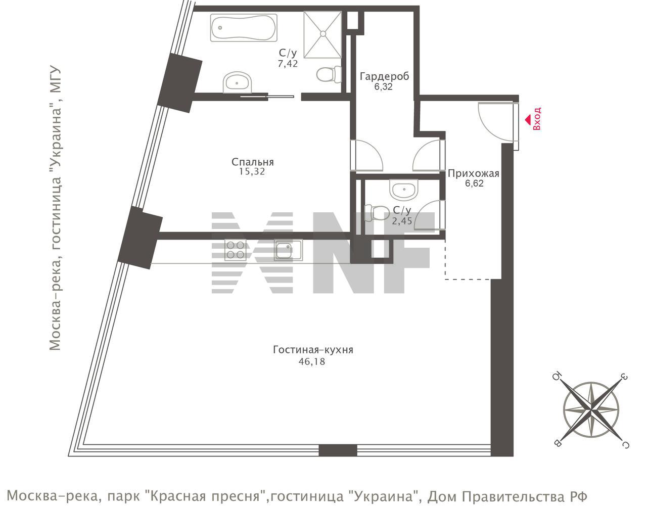 Продажа 2-комнатной квартиры 84 м² в ЖК Capital Towers, Краснопресненская  наб, д. 14А, к. 2 по цене 92 741 000 руб. | Лот as45707