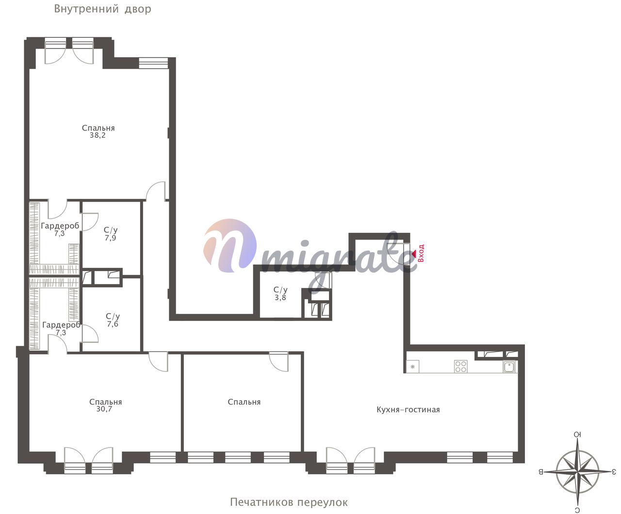 Продажа 4-комнатной квартиры 204 м² в ЖК Печатников, 12, Печатников переулок,  д. 12 по цене 98 000 000 руб. | Лот as9380