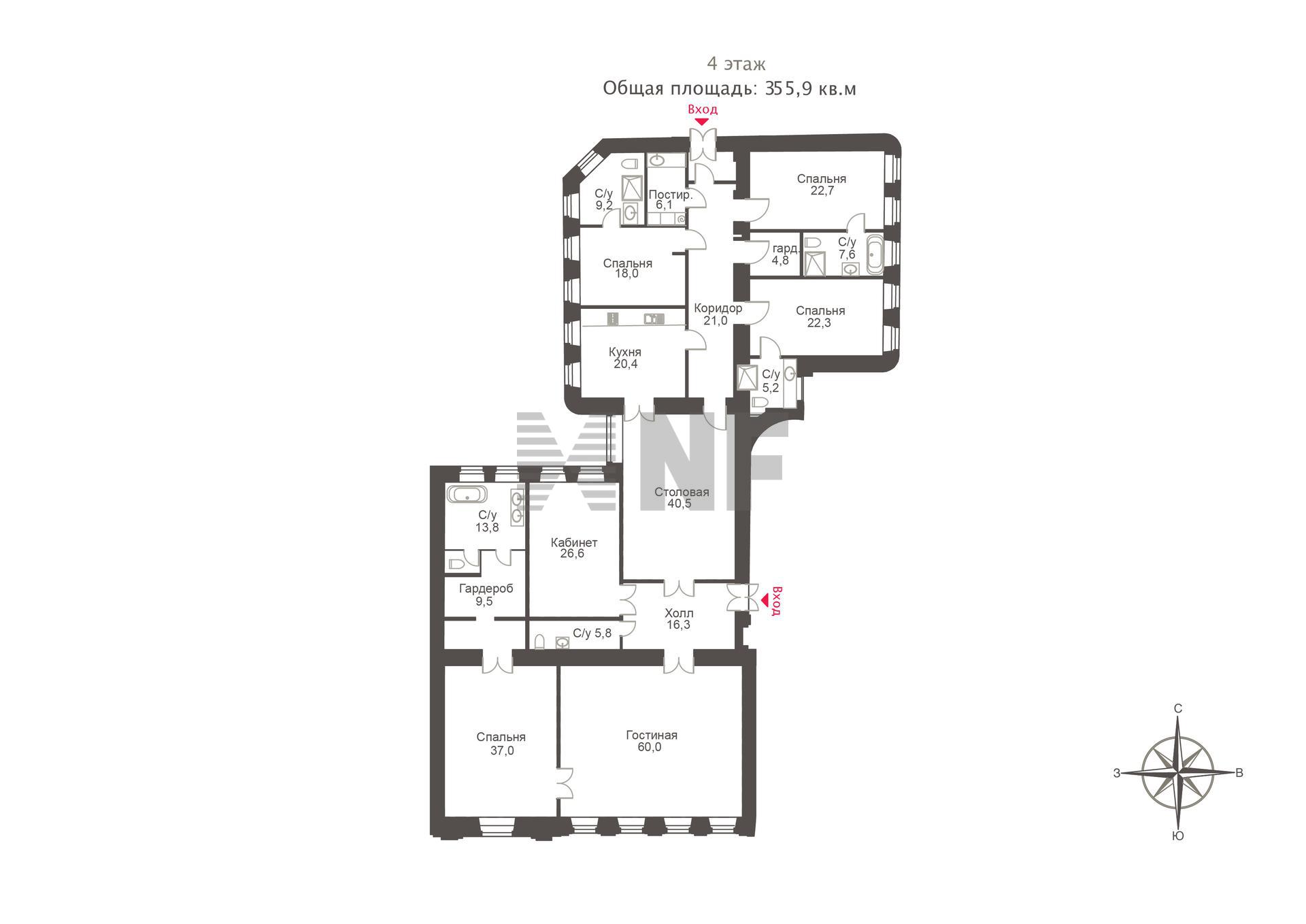 Продажа 7-комнатной квартиры 350 м² в ЖК Три Грации, Захарьевская ул., д.  41 по цене 424 484 000 руб. | Лот as45308